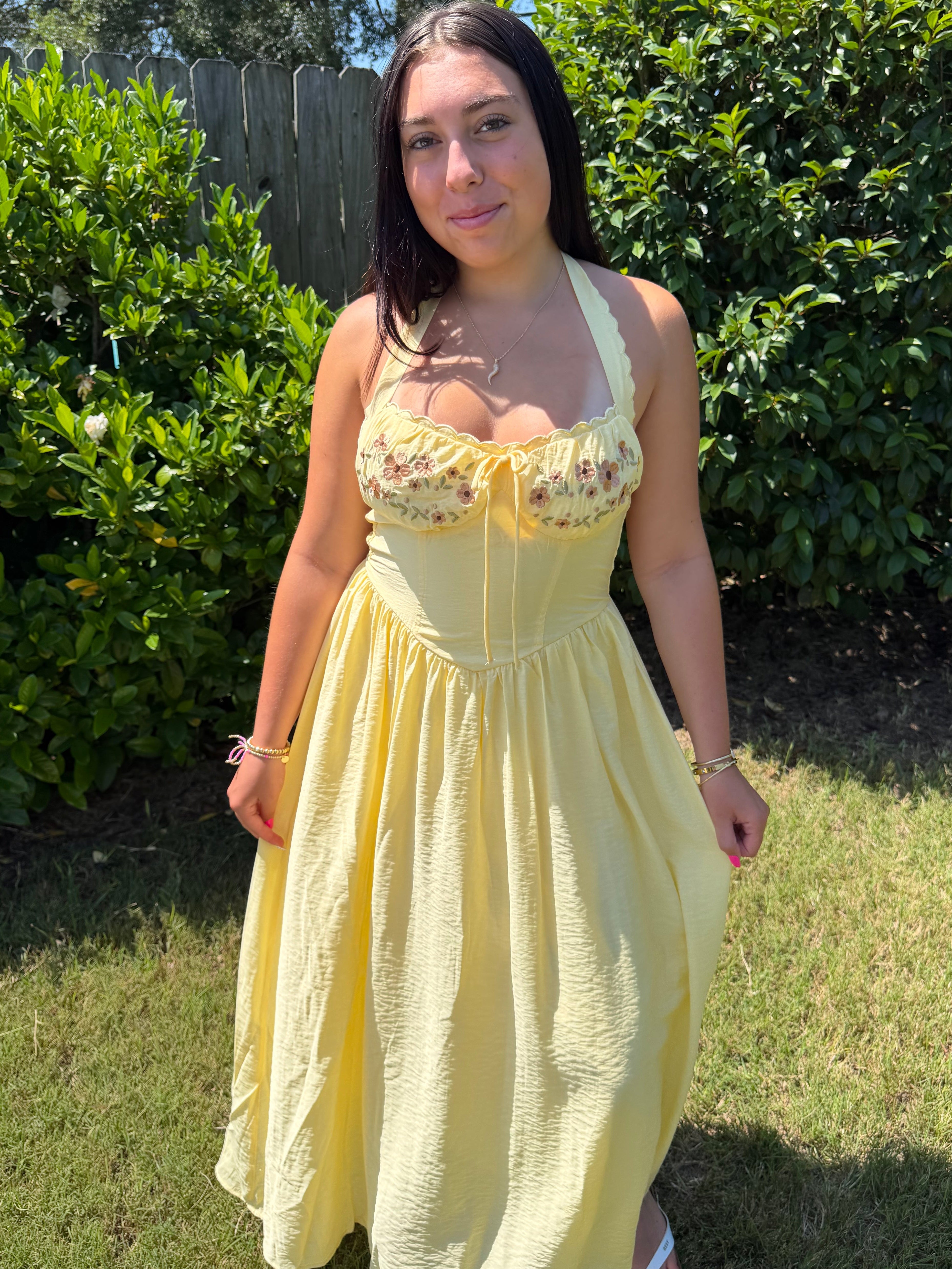 yellow corset dress Sunny Side Up Halter – The 1998 Shop and Yellow Neck Size:16 stretch_minimal-stretch Indigo Whirl Long Dress