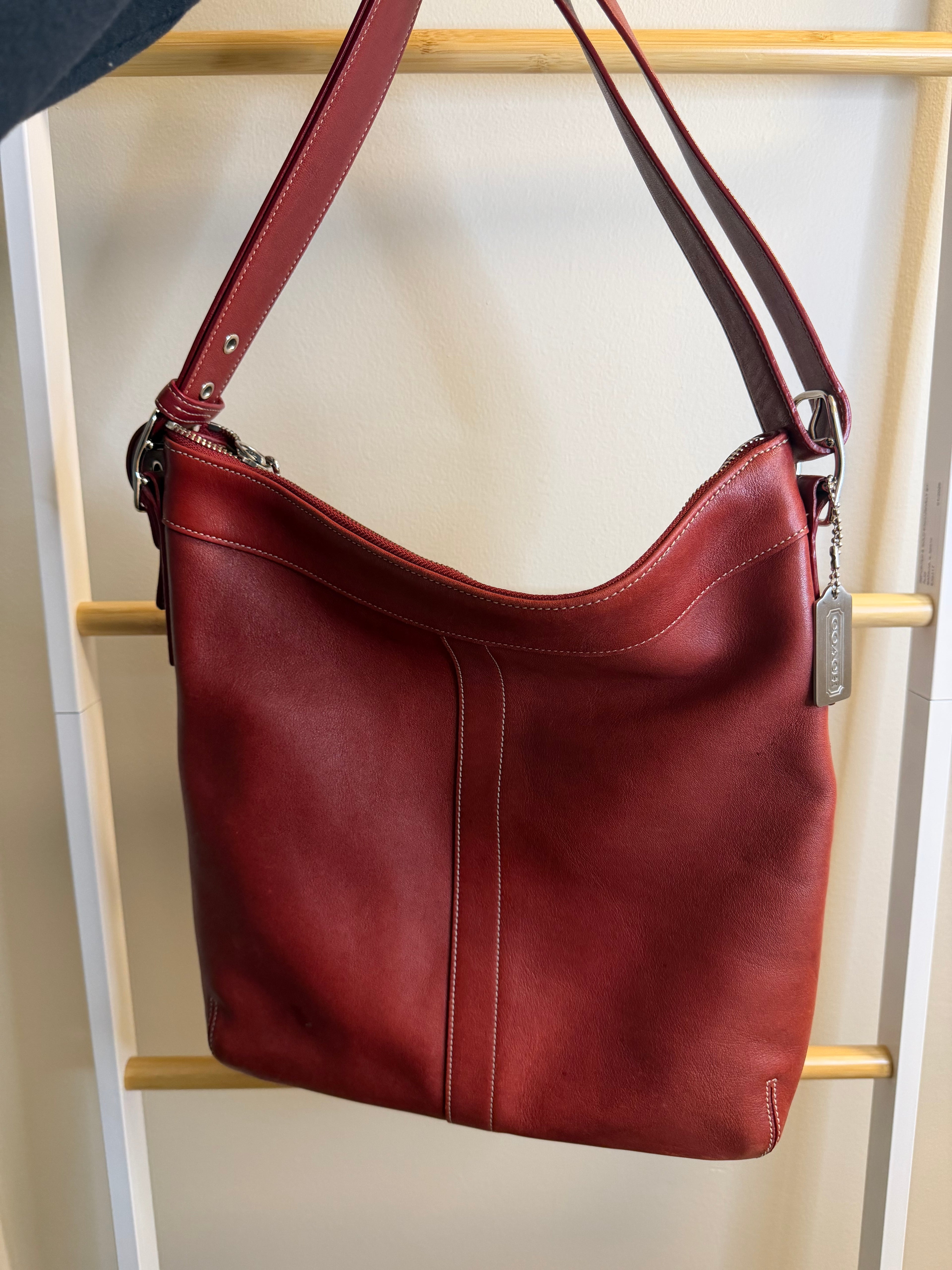 Coach Red Leather Legacy Slim Duffle Shoulder Bag