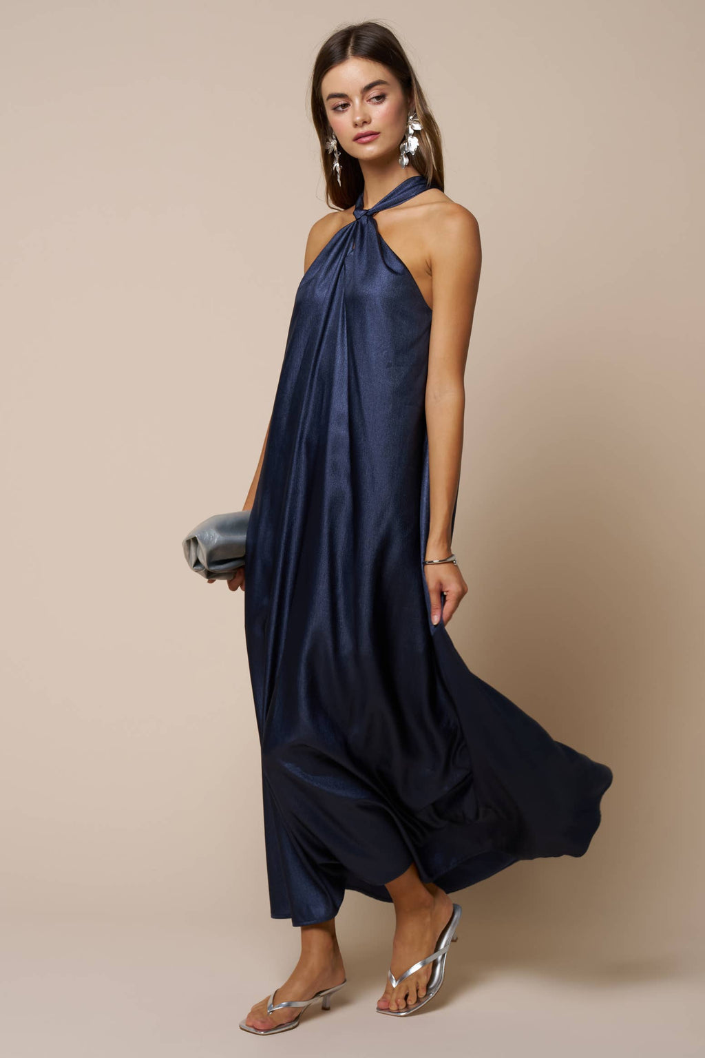 Back bow Tie Halter Loose Fit Maxi Dress