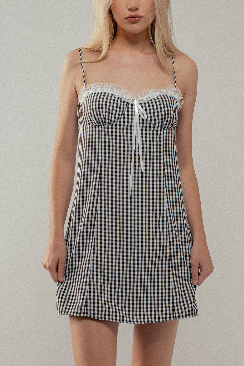Sweetheart Gingham Tie-Front Mini Dress