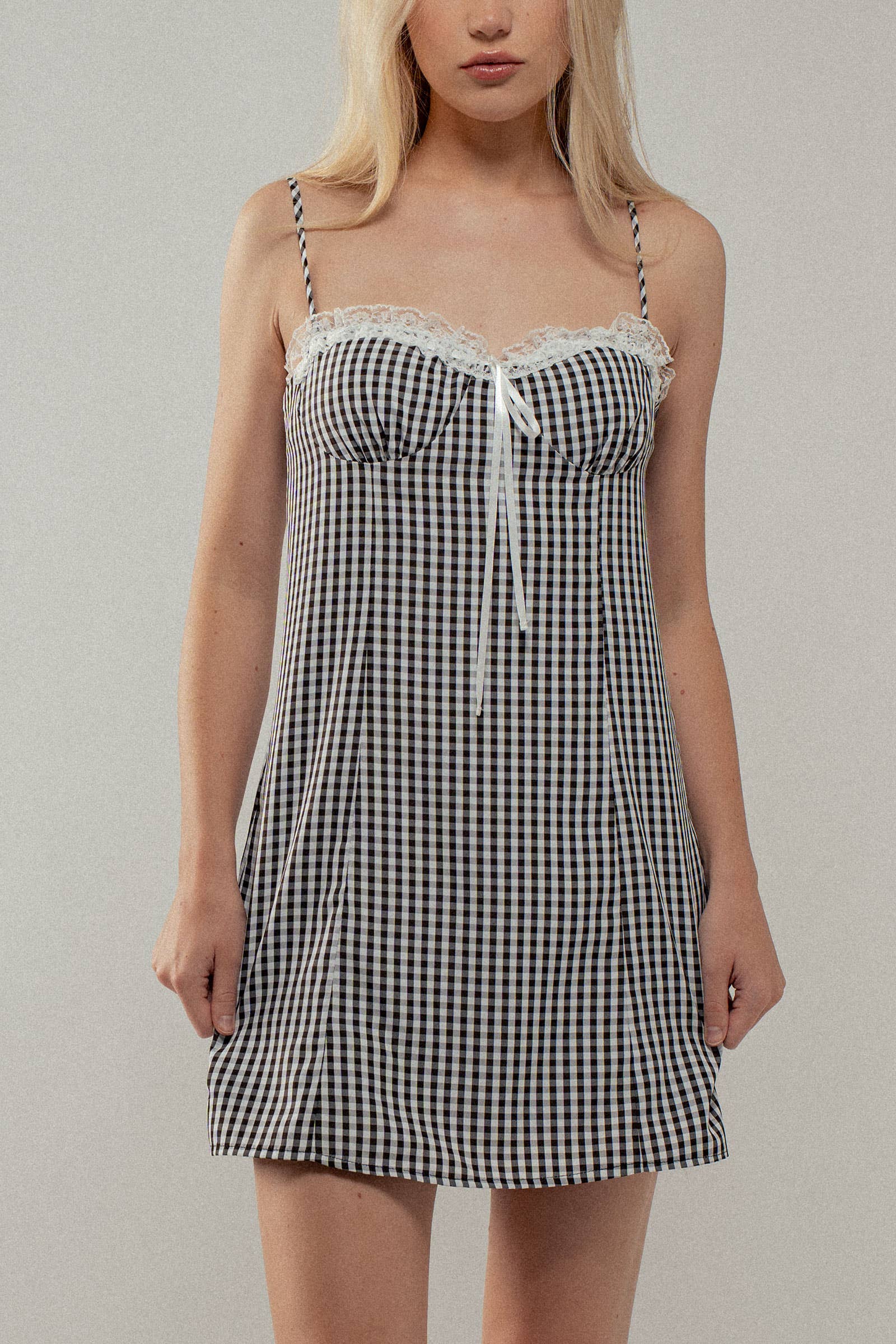 Sweetheart Gingham Tie-Front Mini Dress