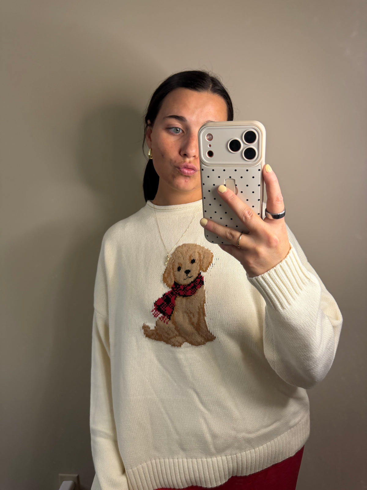 Puppy Crewneck Knit Sweater