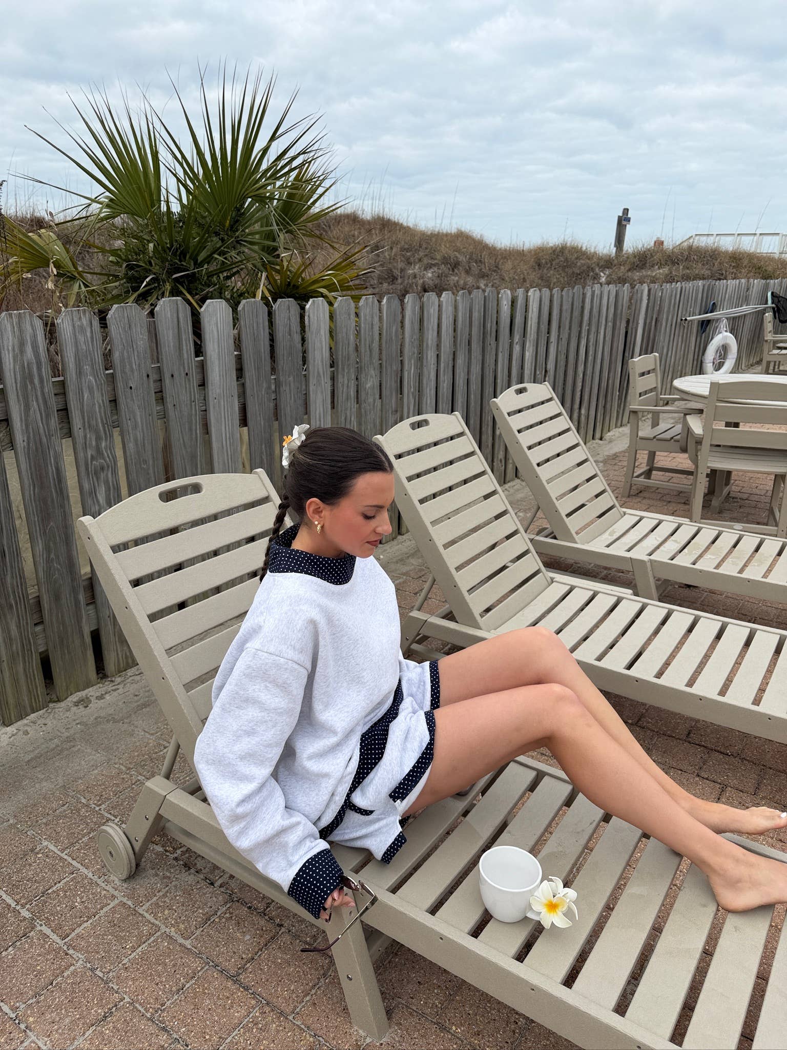 Grey & Navy Polka Dot Mockneck