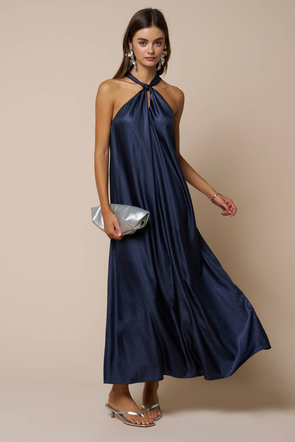 Back bow Tie Halter Loose Fit Maxi Dress