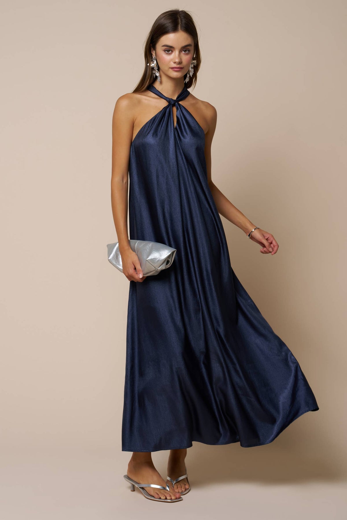 Back bow Tie Halter Loose Fit Maxi Dress