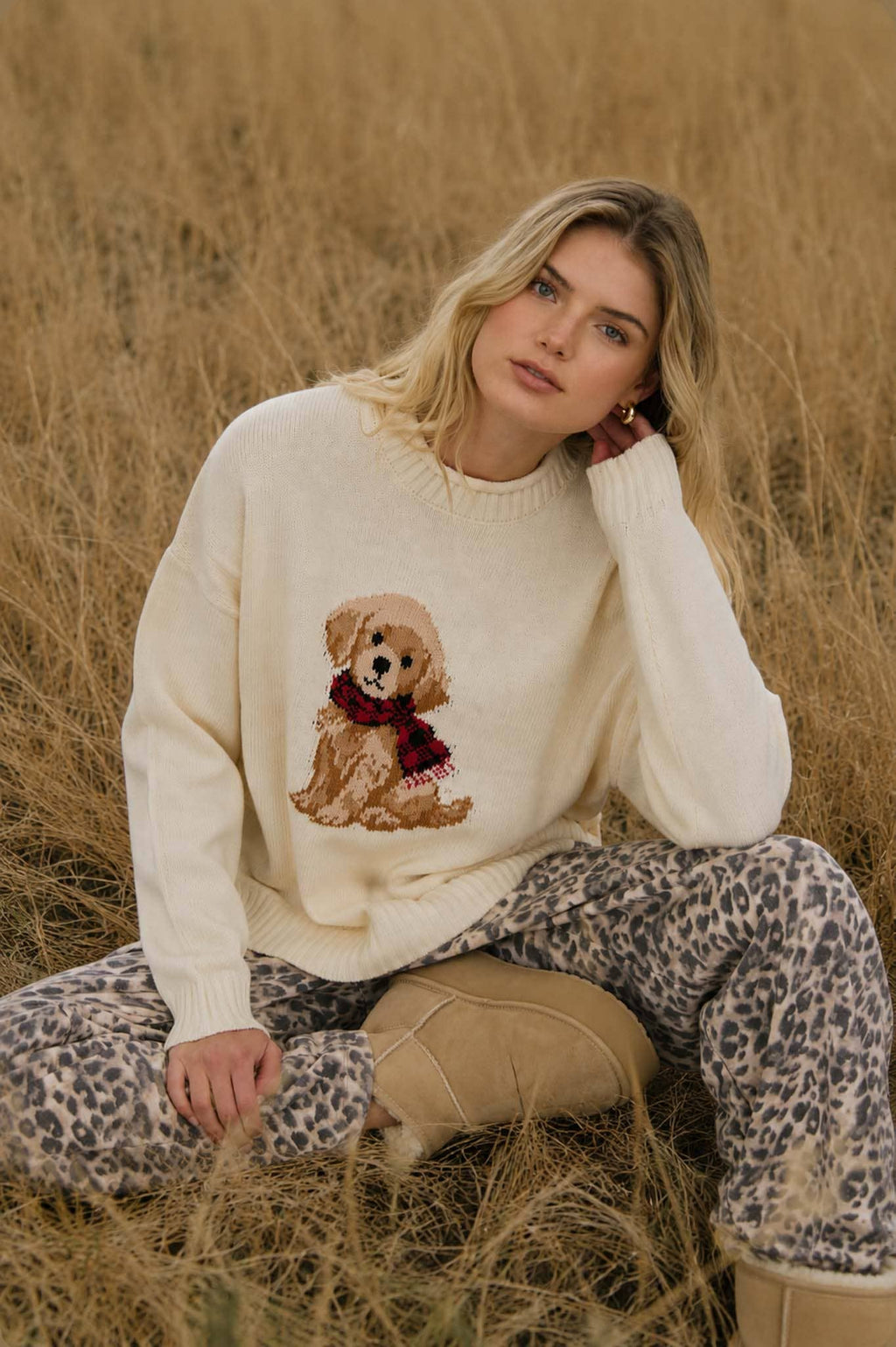 Puppy Crewneck Knit Sweater