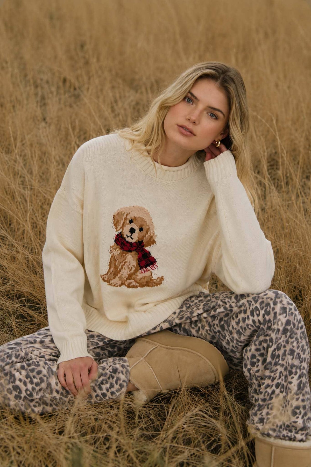Puppy Crewneck Knit Sweater