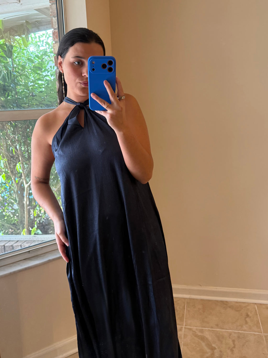 Back bow Tie Halter Loose Fit Maxi Dress