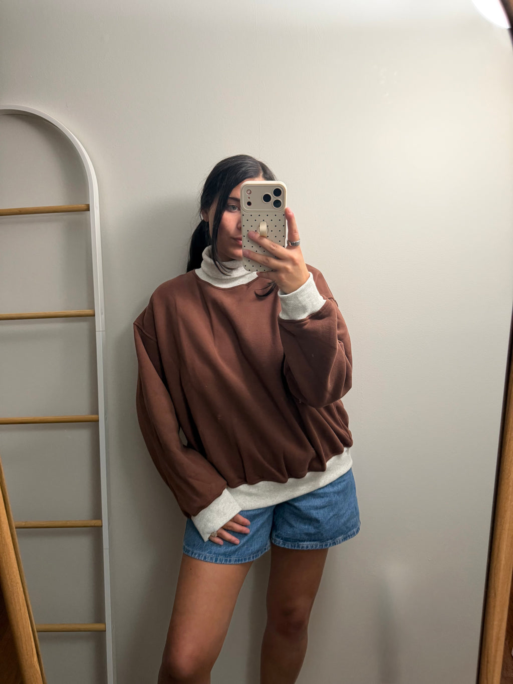 Cozy Contrast Turtleneck Sweatshirt