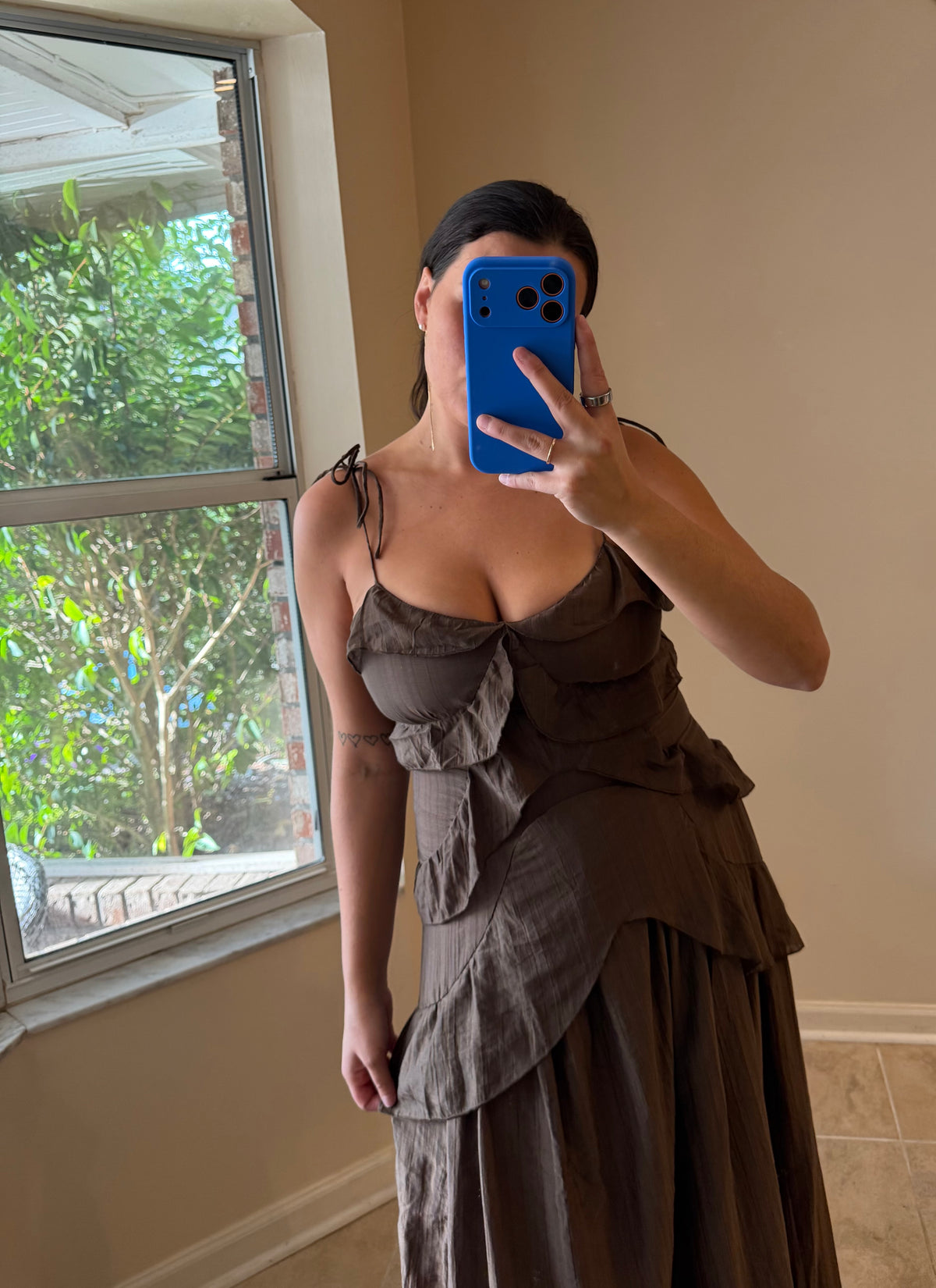 Chocolate Ruffle Statement Dress