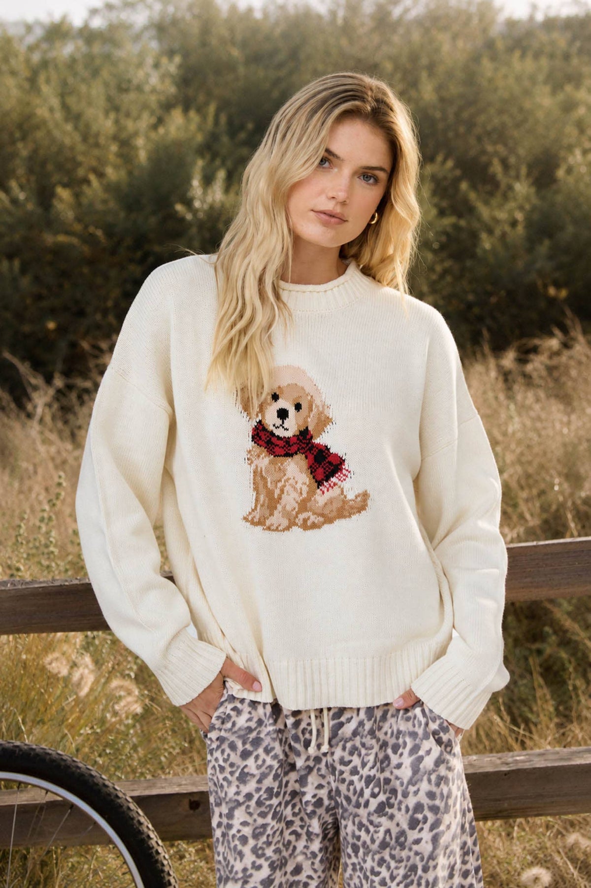 Puppy Crewneck Knit Sweater