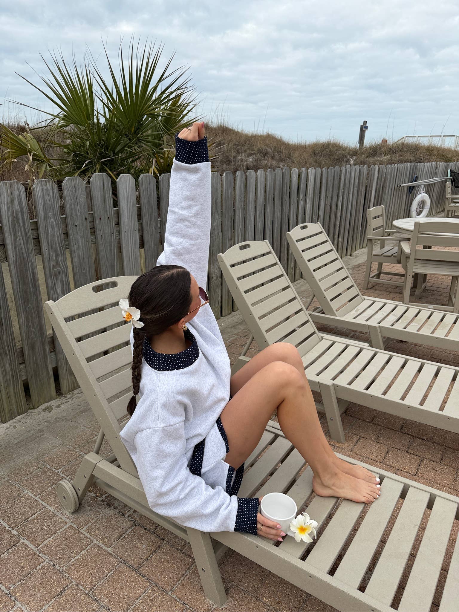 Grey & Navy Polka Dot Mockneck