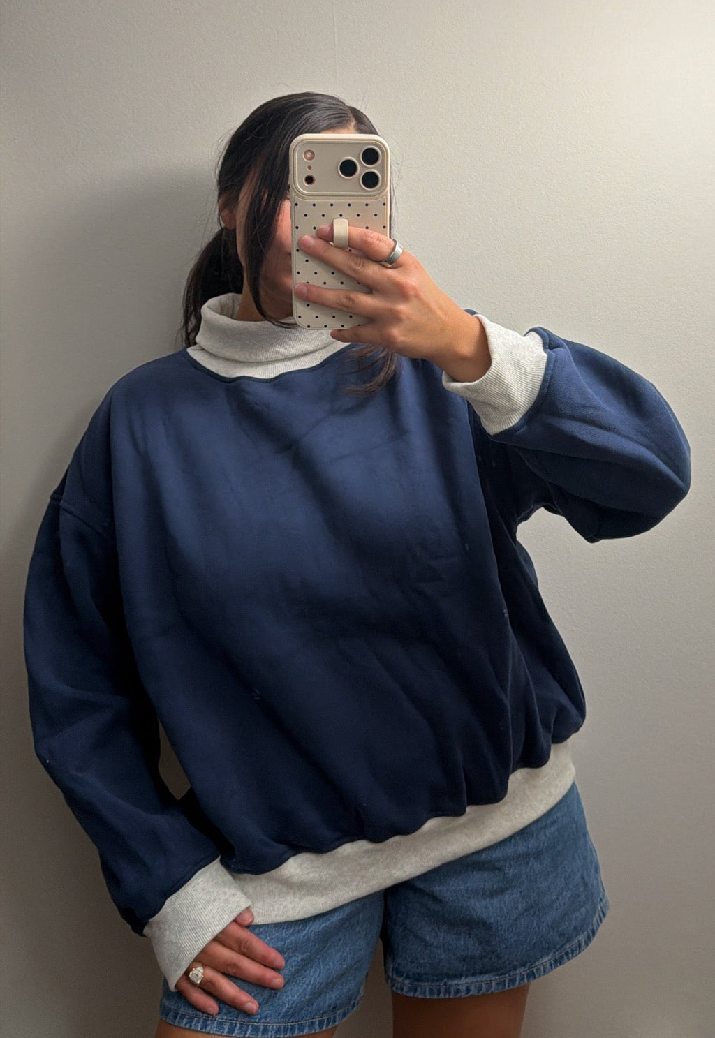 Cozy Contrast Turtleneck Sweatshirt