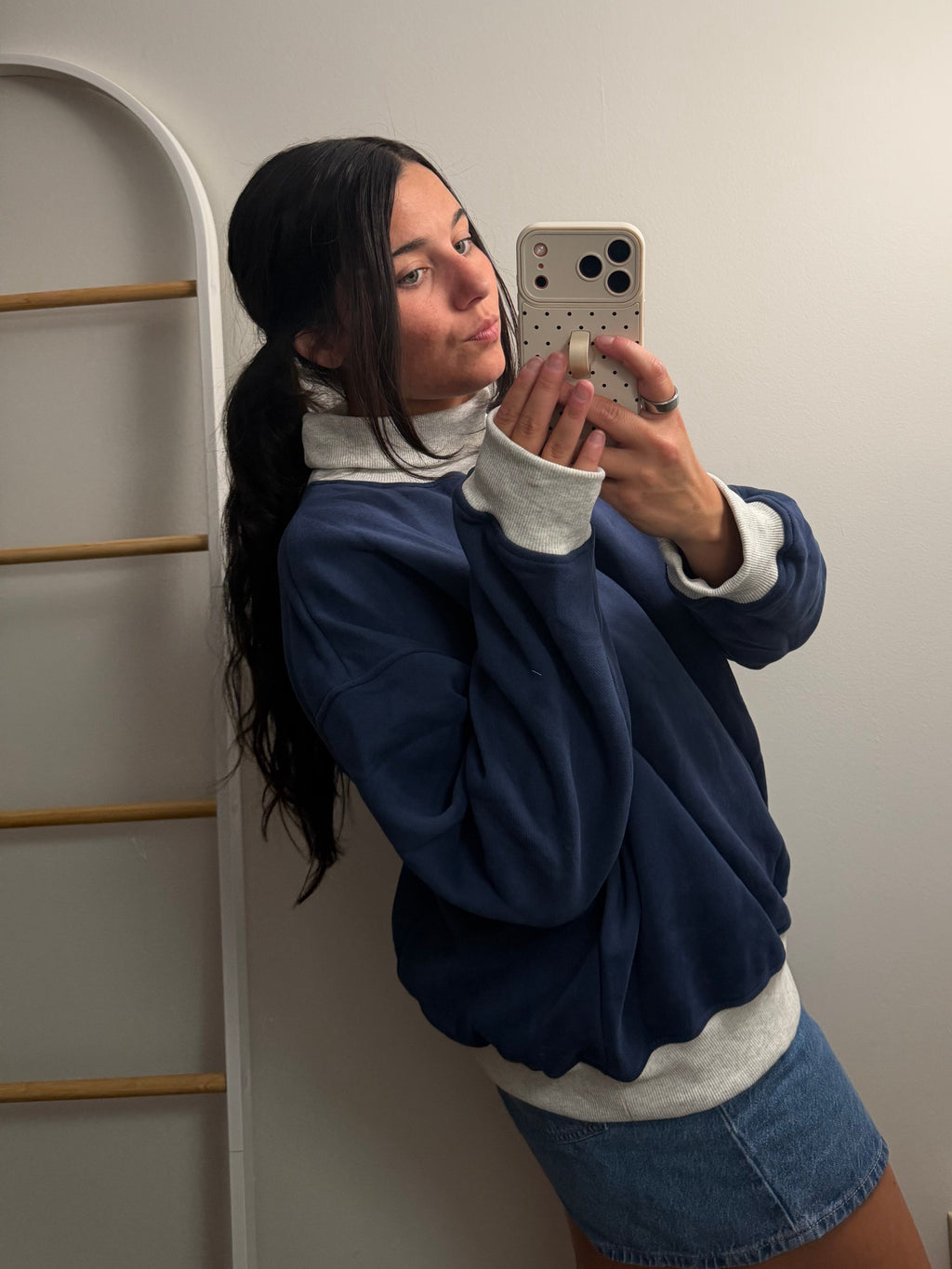 Cozy Contrast Turtleneck Sweatshirt