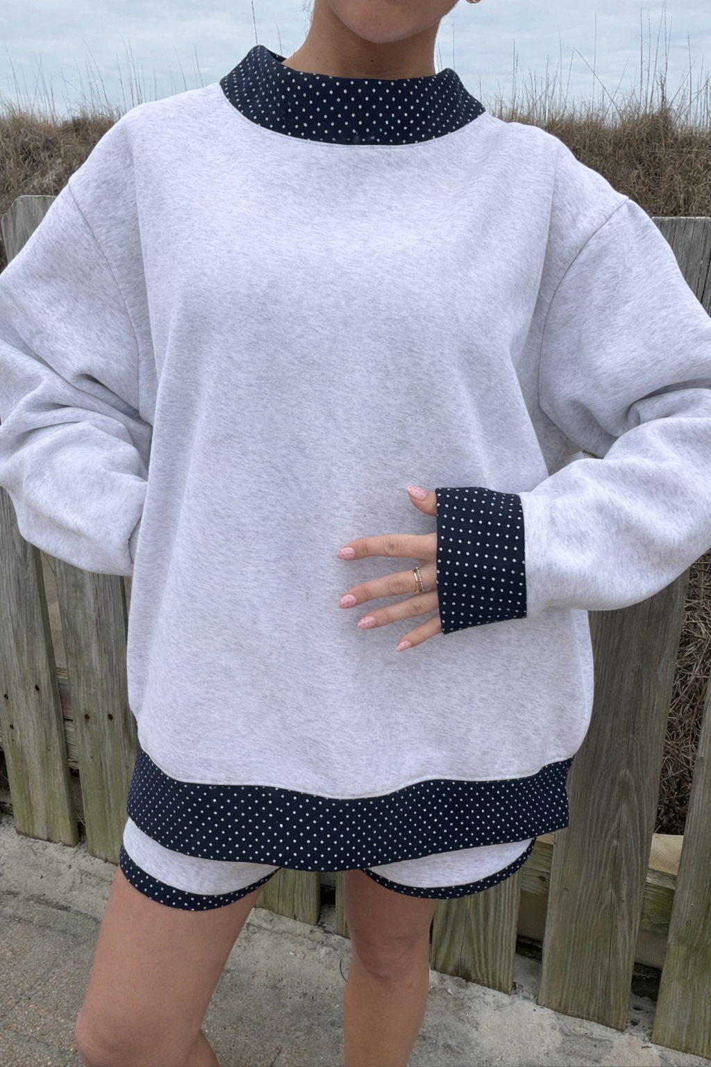 Grey & Navy Polka Dot Mockneck