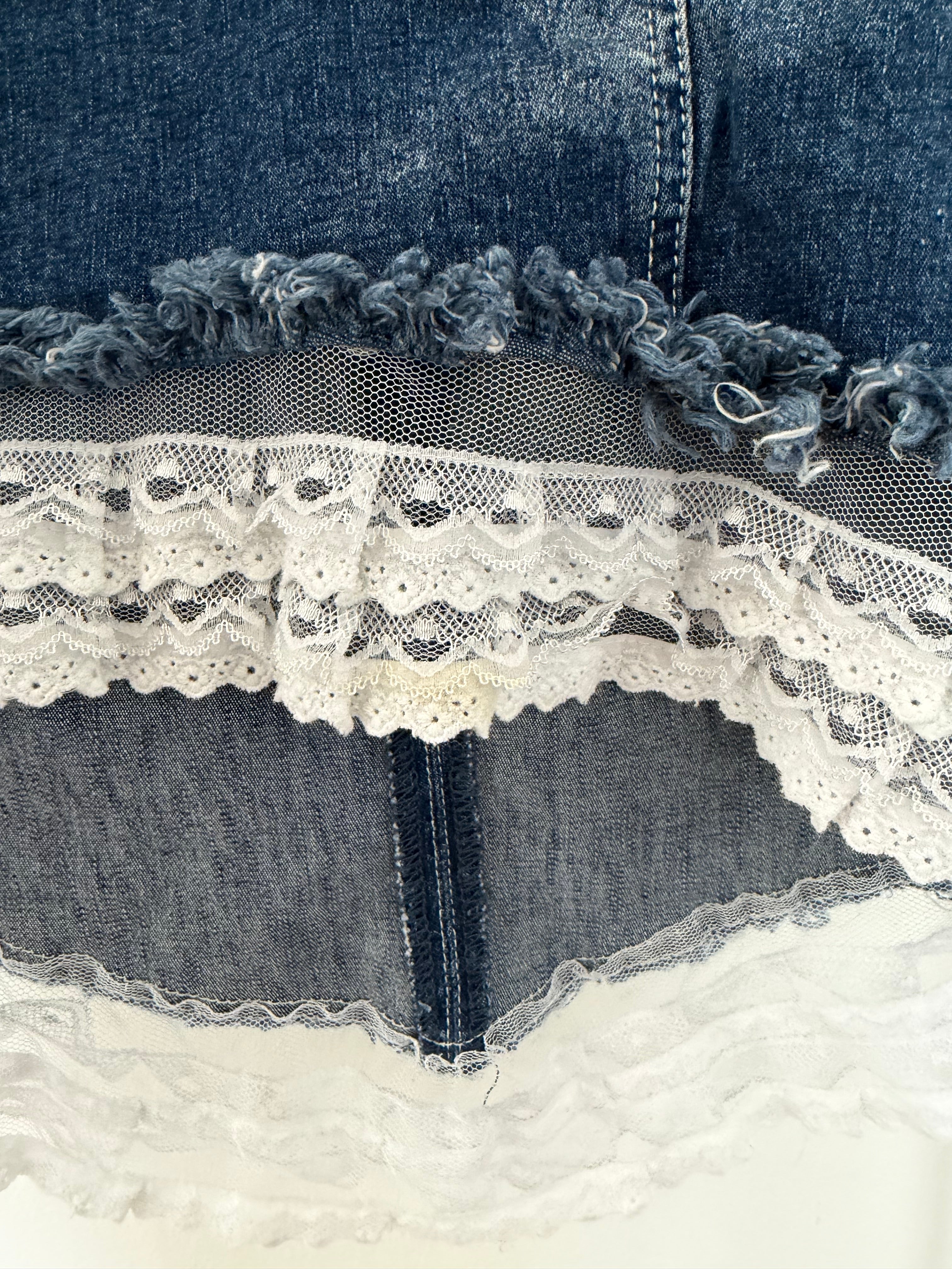 Vintage Lace & Denim Skirt