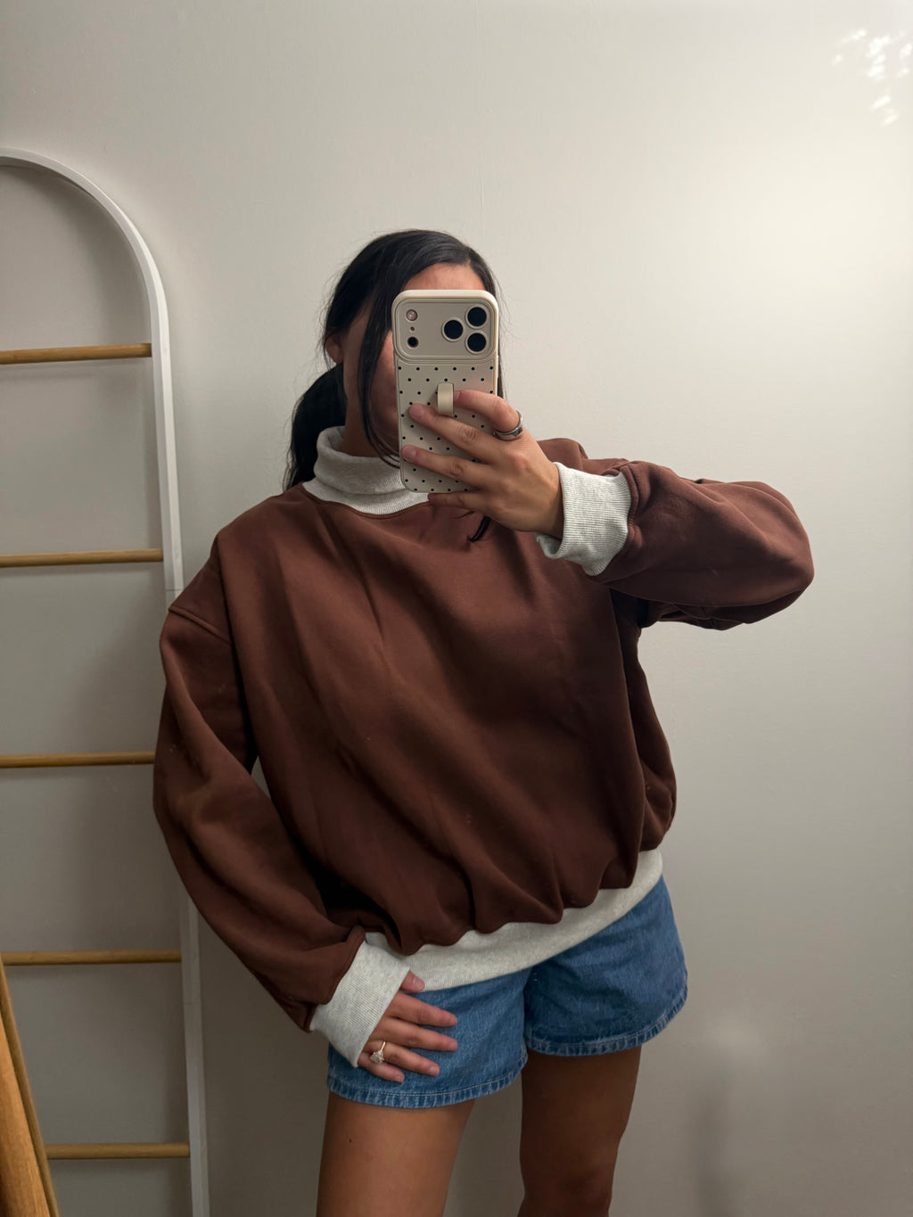 Cozy Contrast Turtleneck Sweatshirt