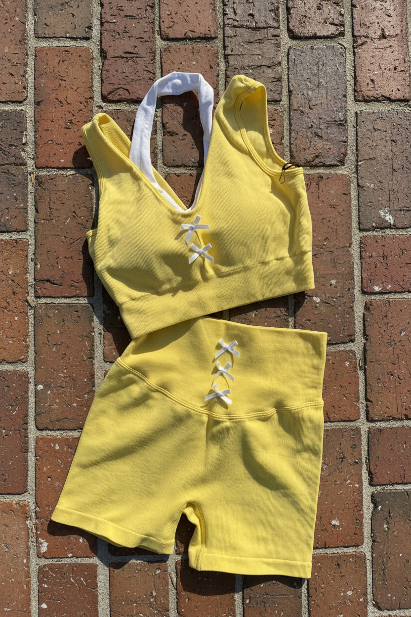 Bow Detail Double Layered Bra and Shorts Set