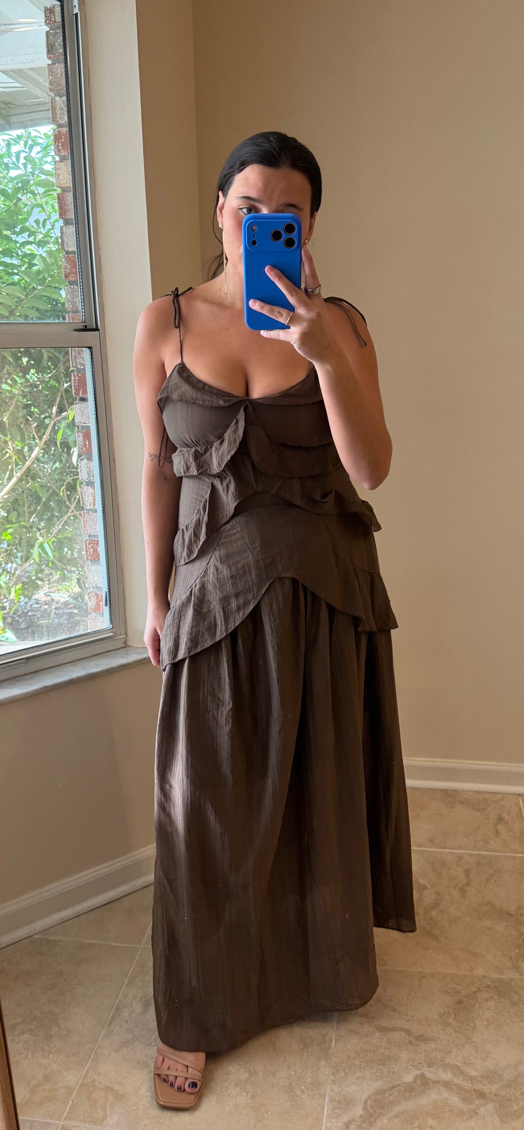Chocolate Ruffle Statement Dress