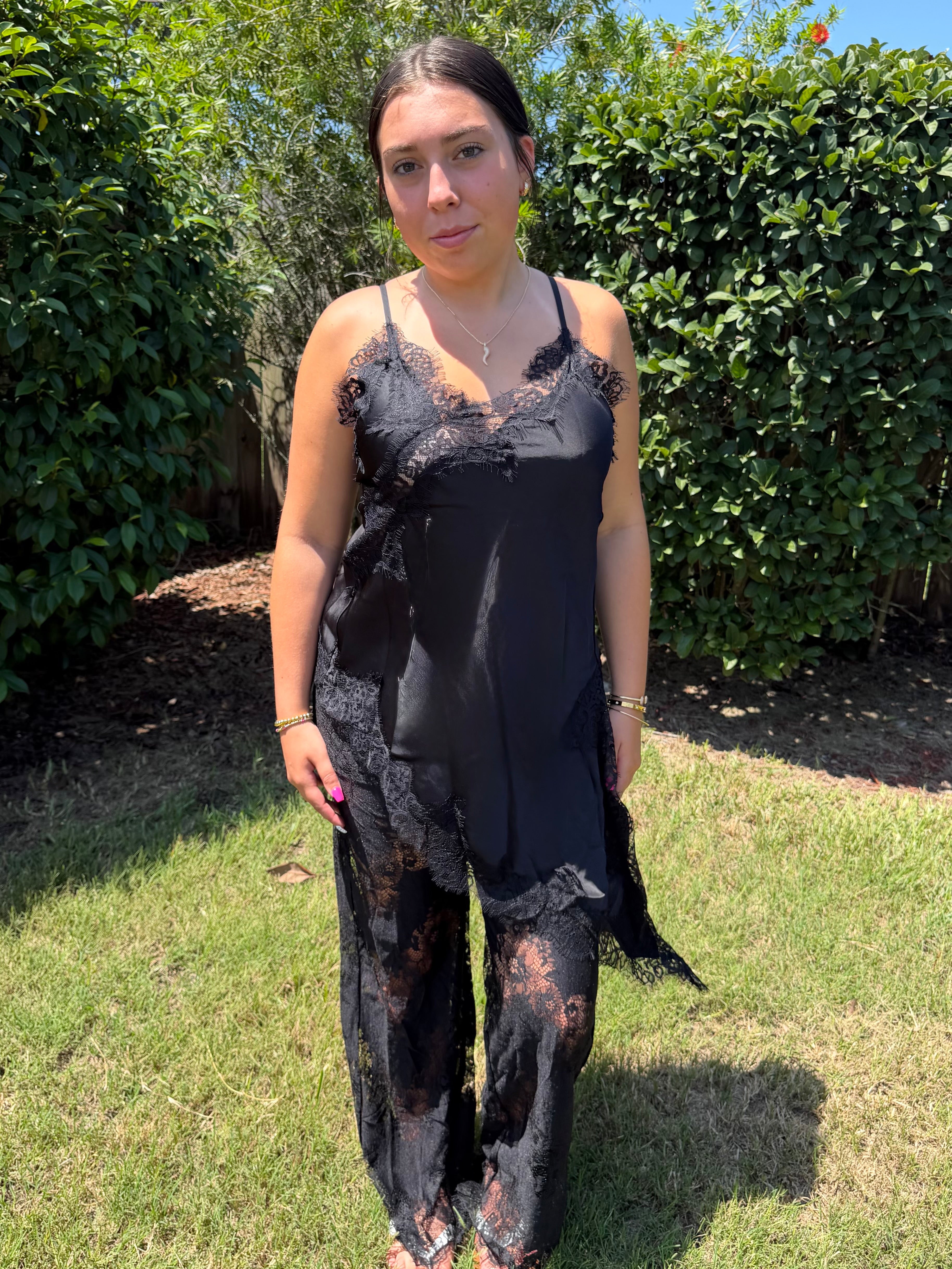 Midnight Satin Lace Trim Cami