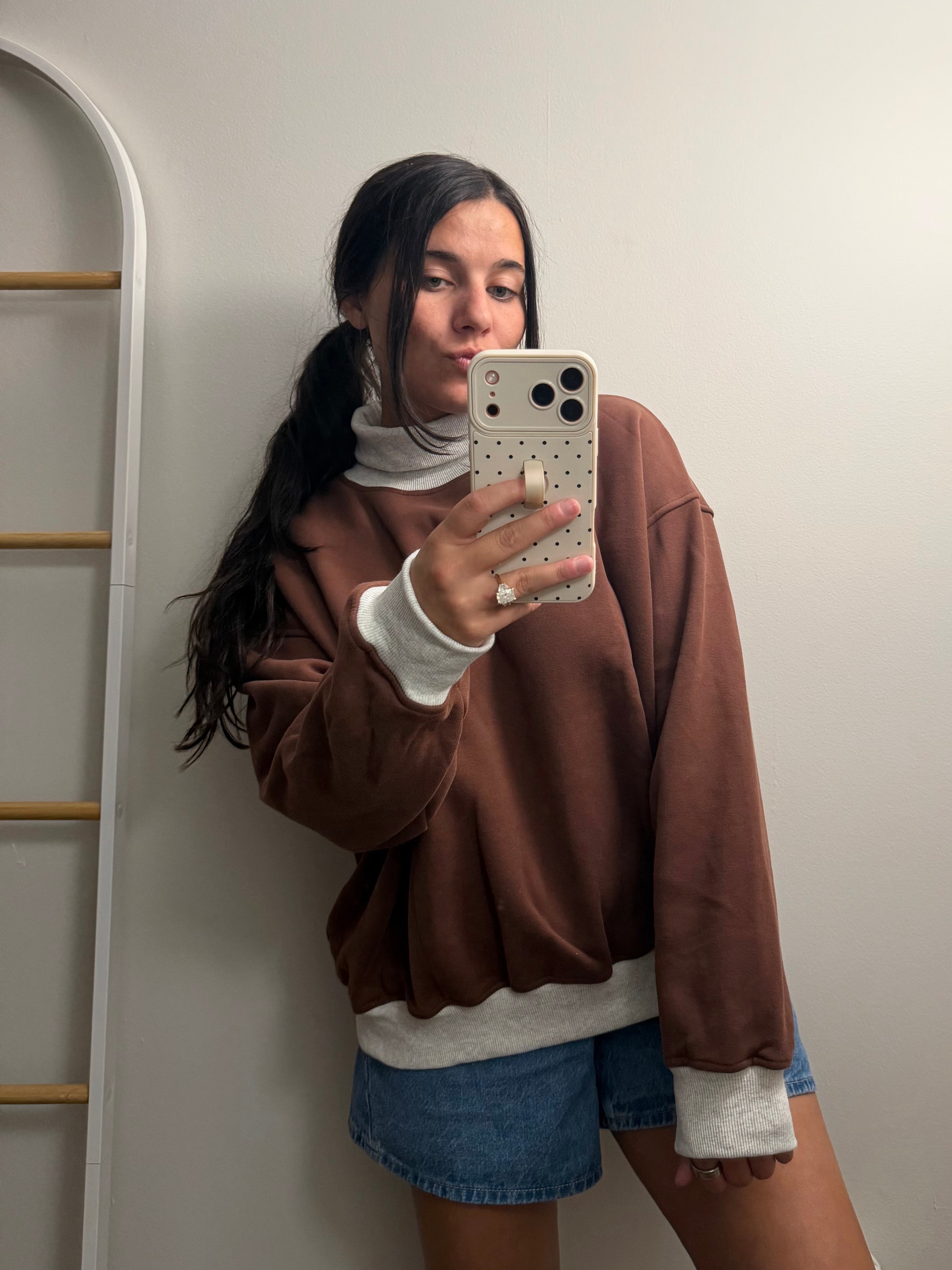 Cozy Contrast Turtleneck Sweatshirt
