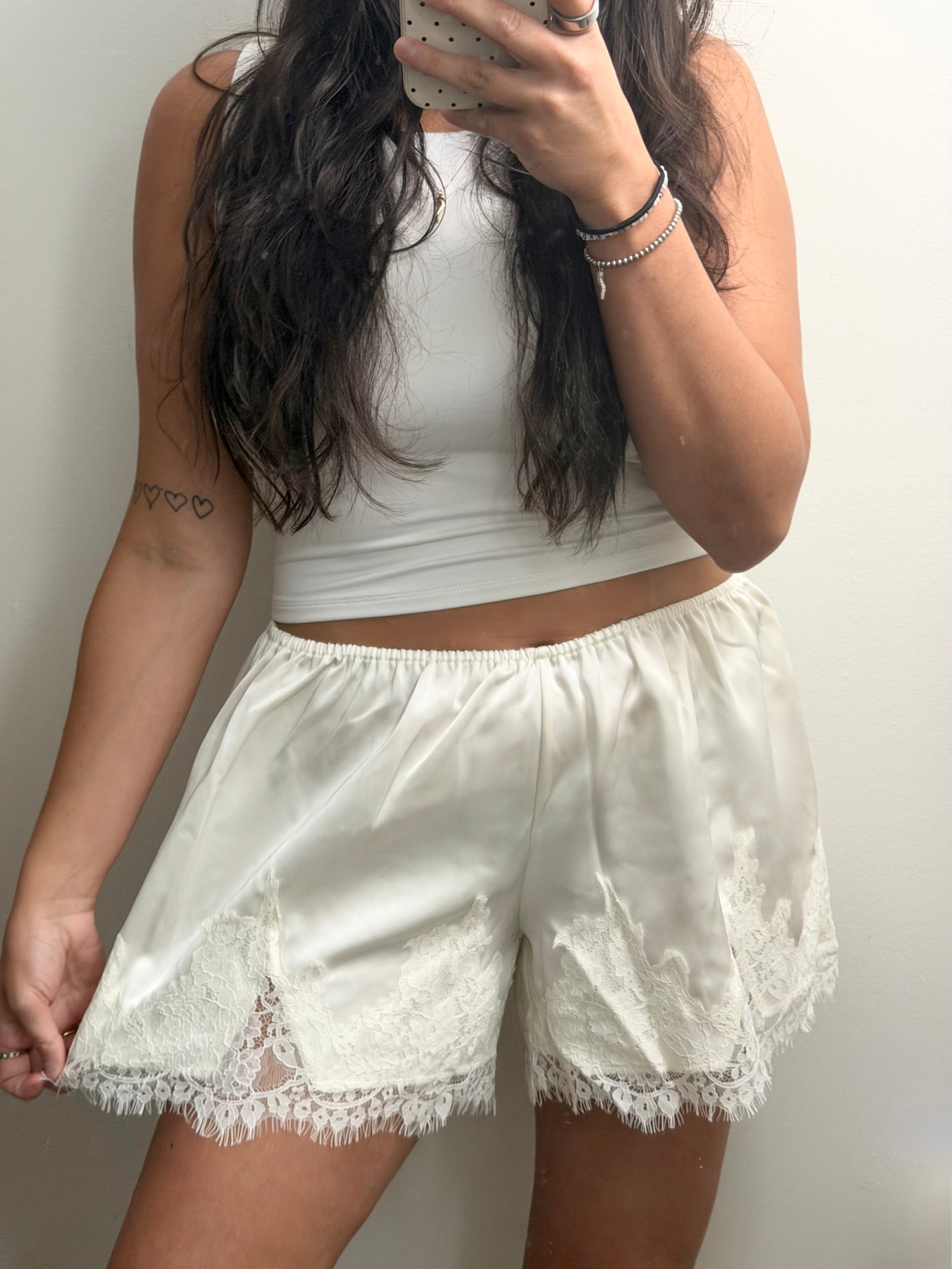 Satin Lace Trim Shorts