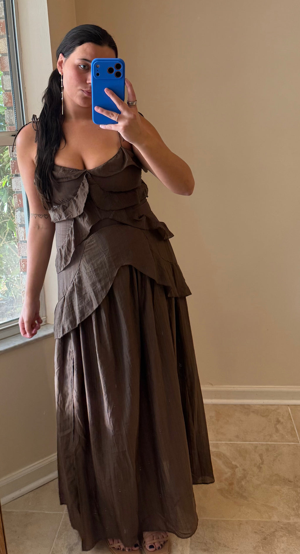 Chocolate Ruffle Statement Dress