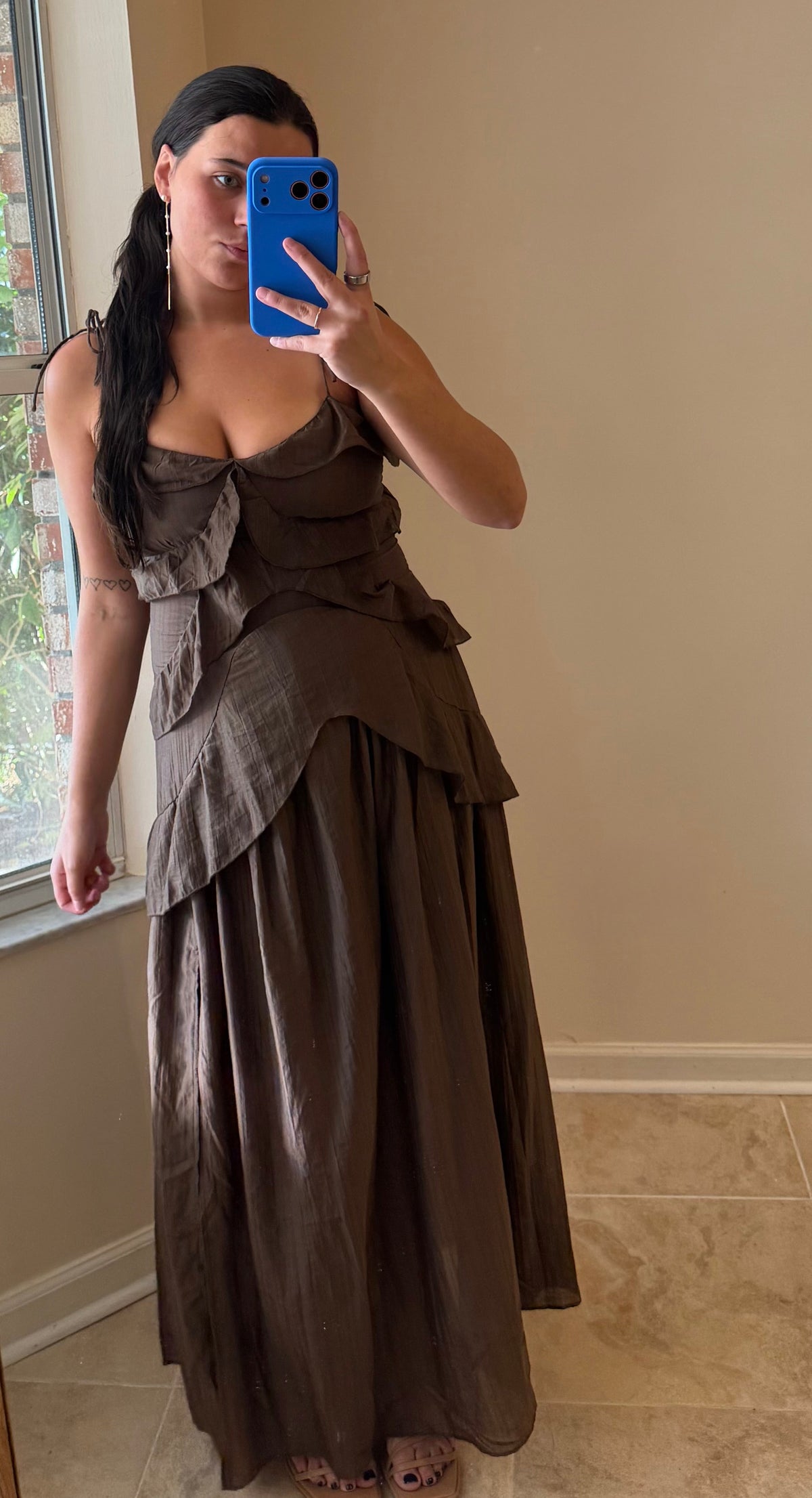 Chocolate Ruffle Statement Dress