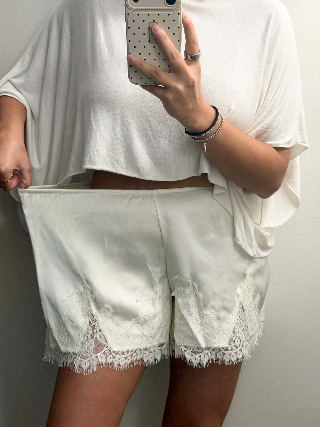 Satin Lace Trim Shorts