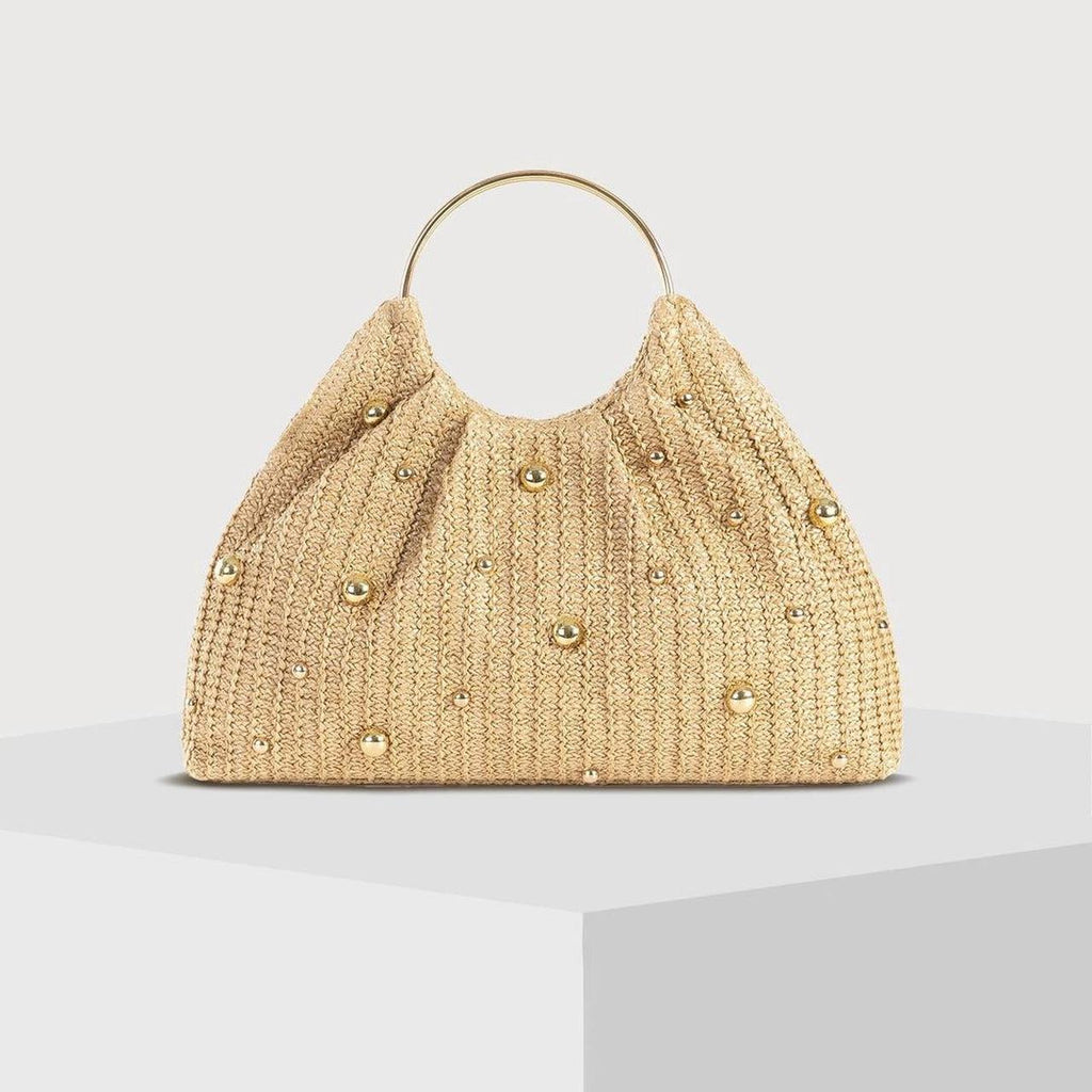 Malta Gold Pearl Straw Clutch