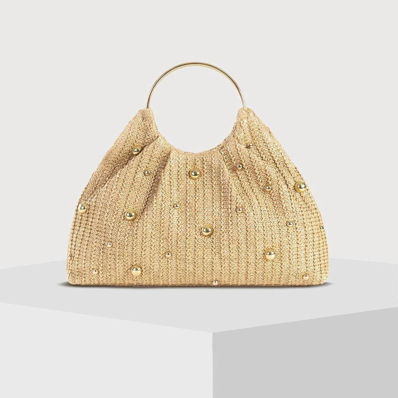Malta Gold Pearl Straw Clutch