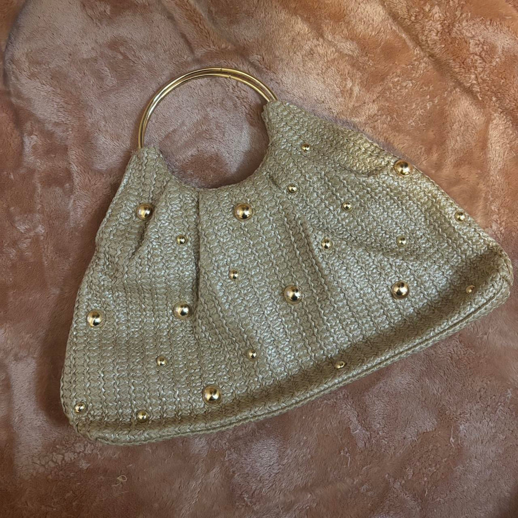 Malta Gold Pearl Straw Clutch