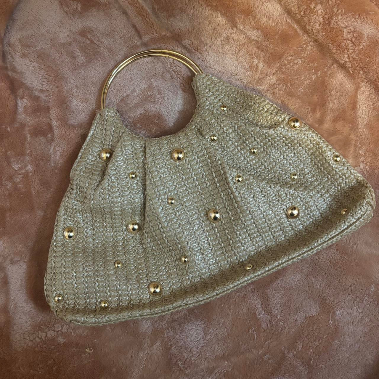 Malta Gold Pearl Straw Clutch