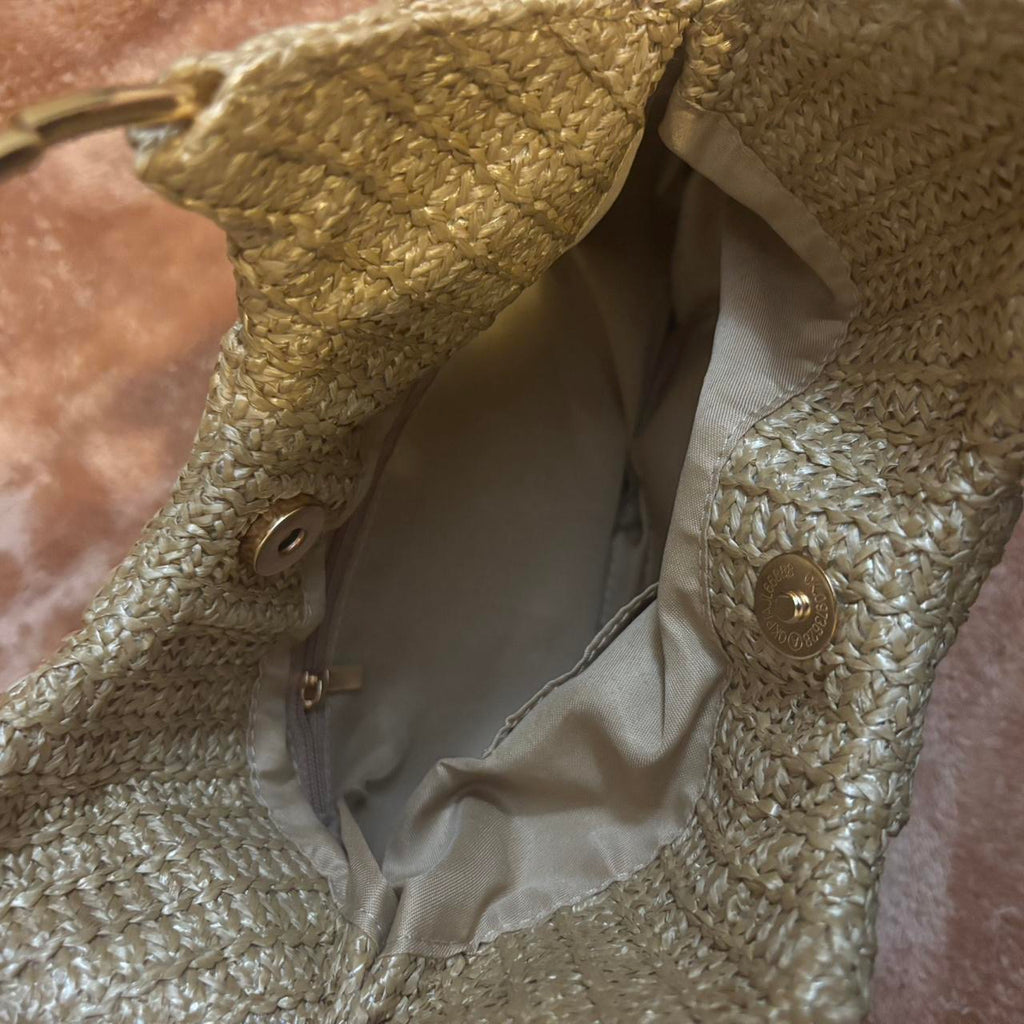 Malta Gold Pearl Straw Clutch