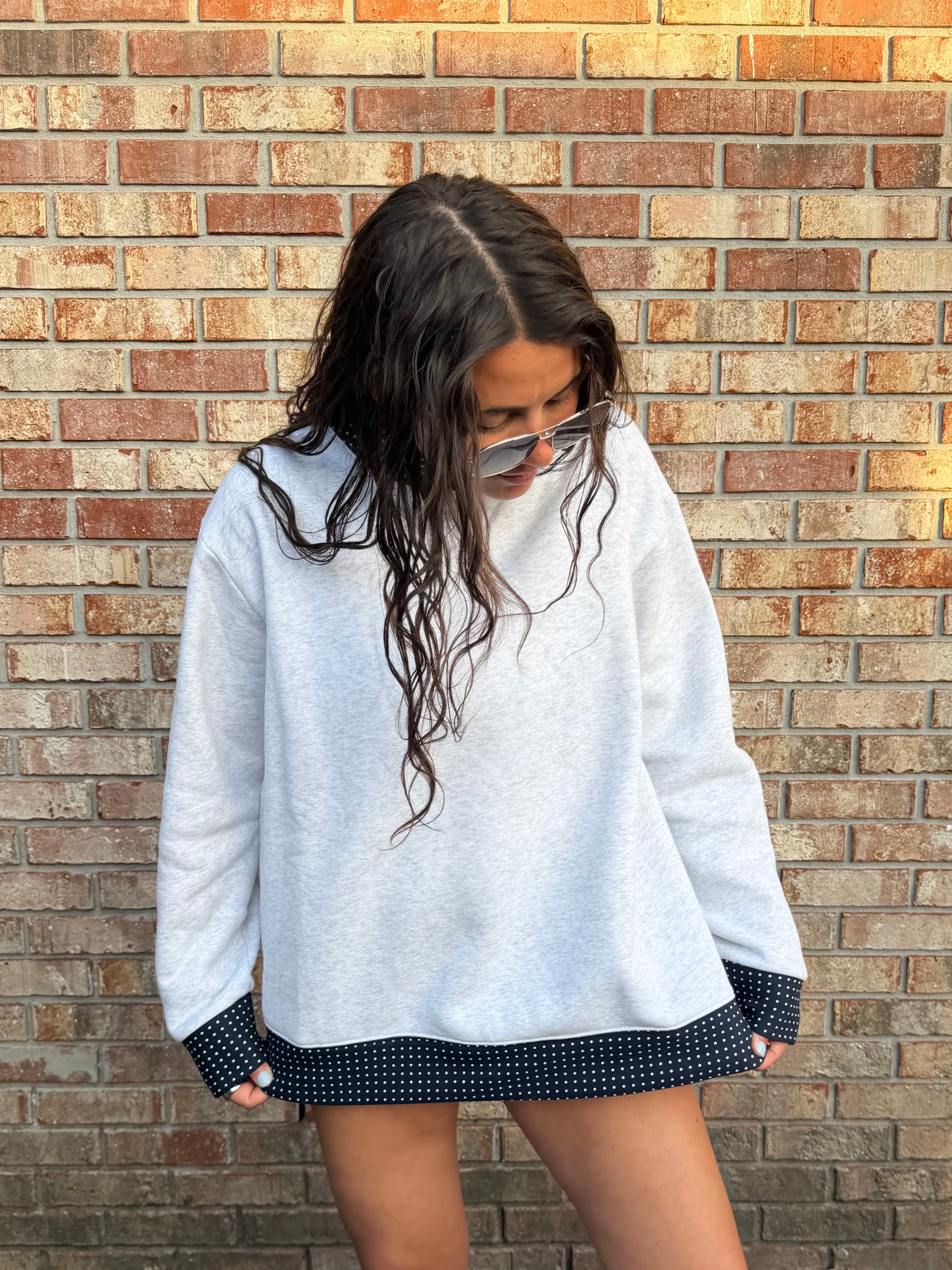 Grey & Navy Polka Dot Mockneck
