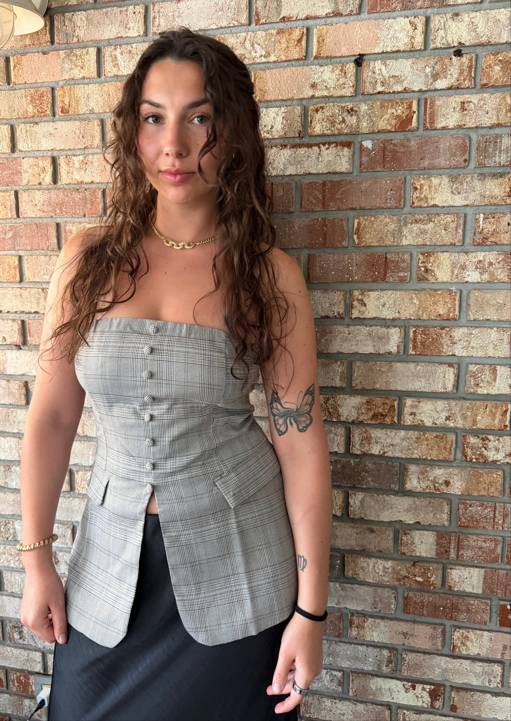 Playful Plaid Strapless Top
