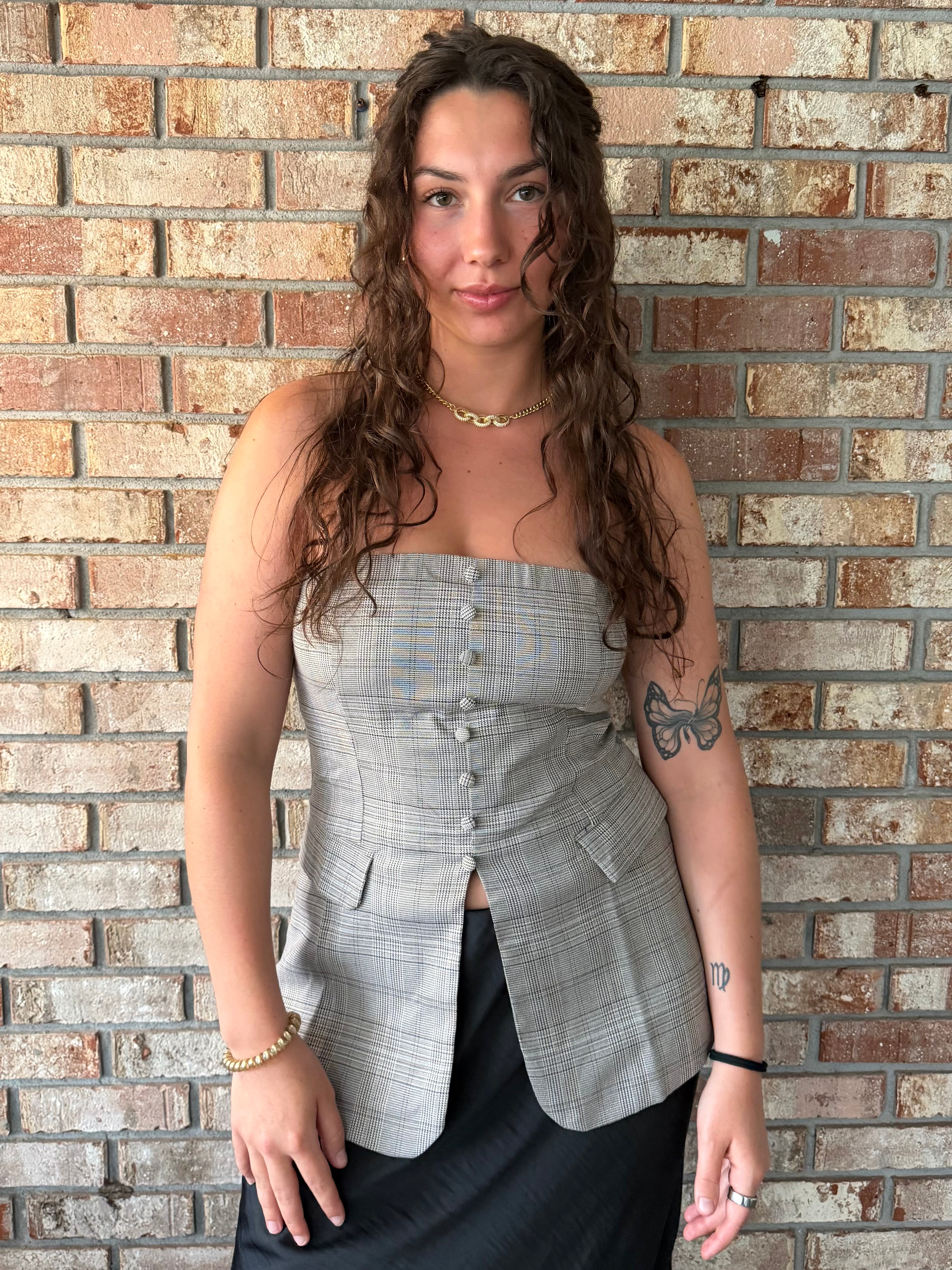 Playful Plaid Strapless Top
