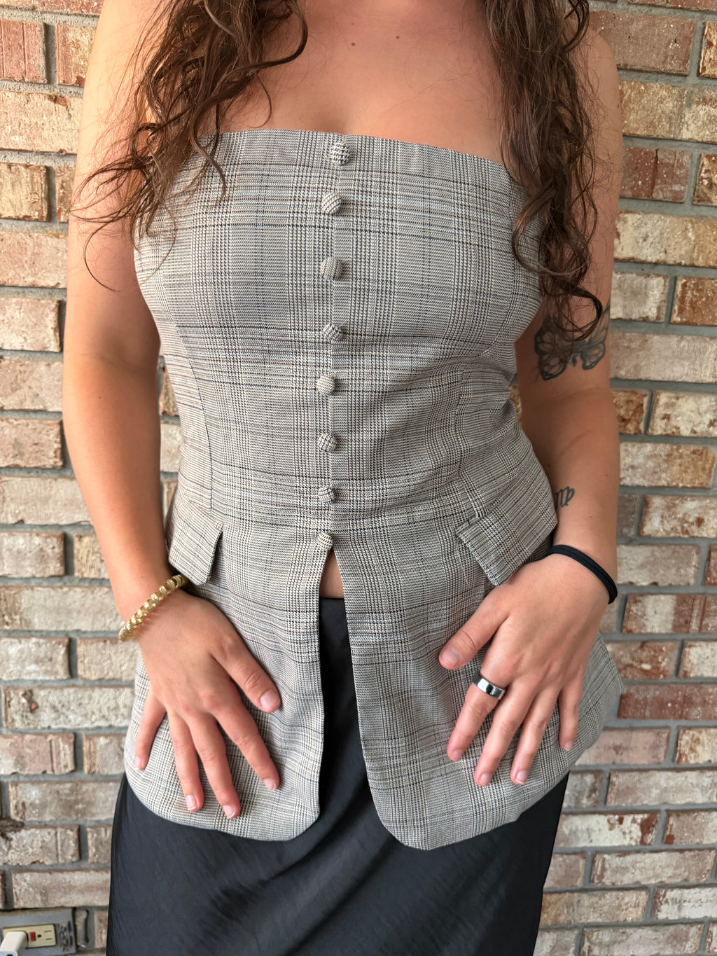 Playful Plaid Strapless Top