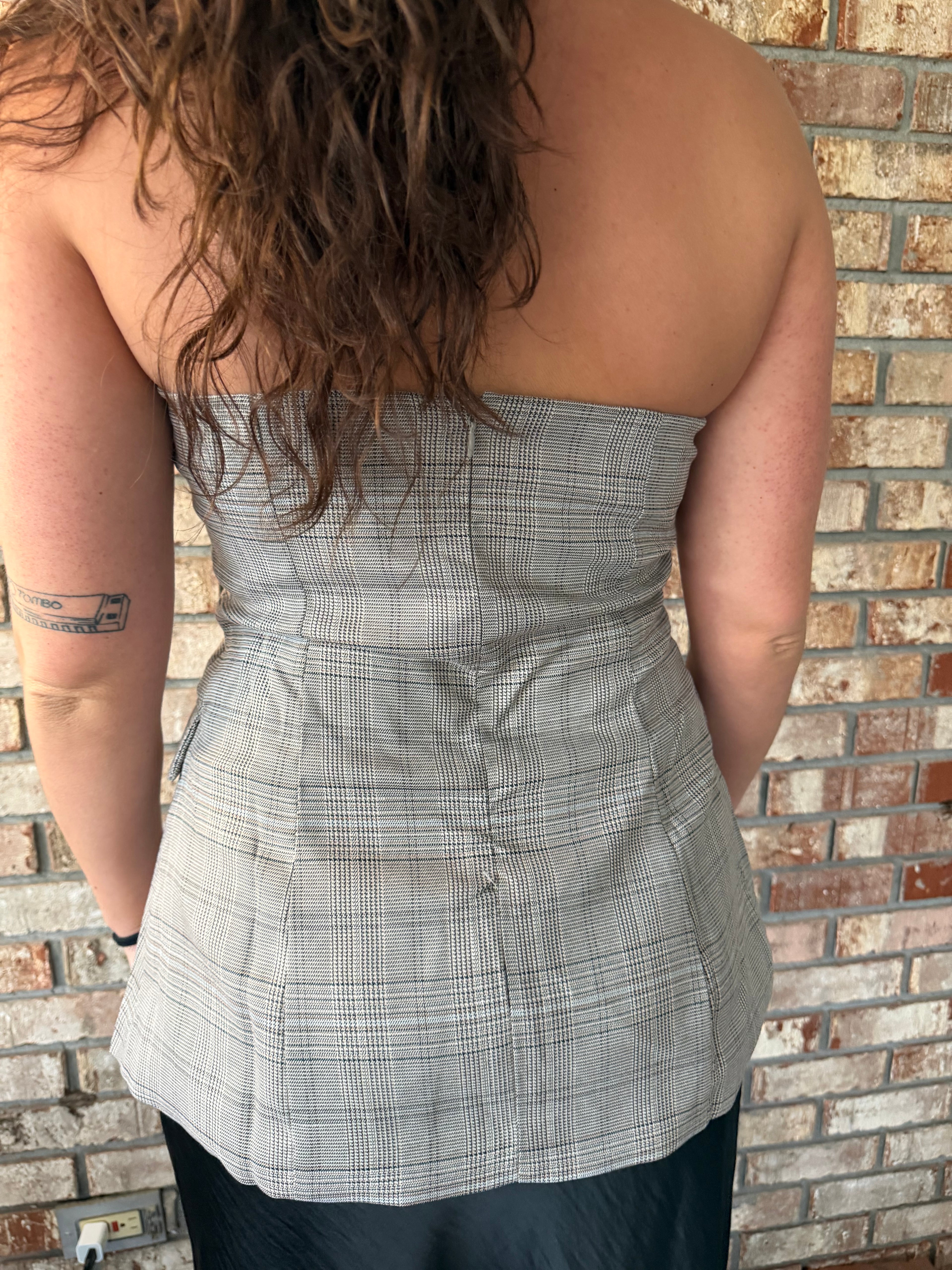 Playful Plaid Strapless Top