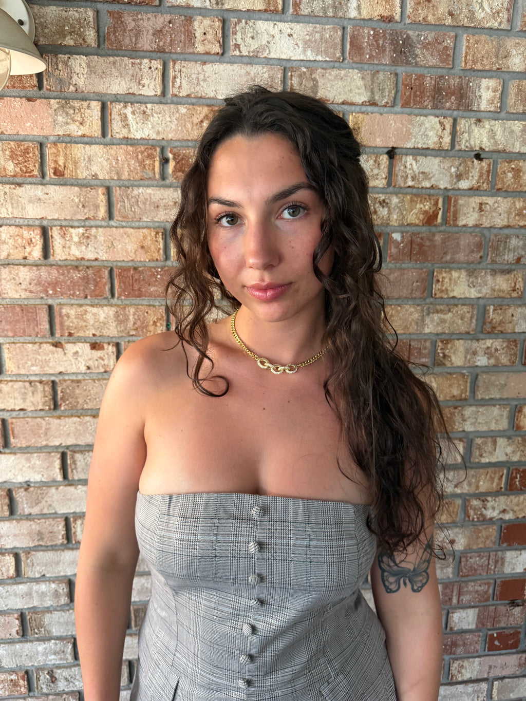 Playful Plaid Strapless Top