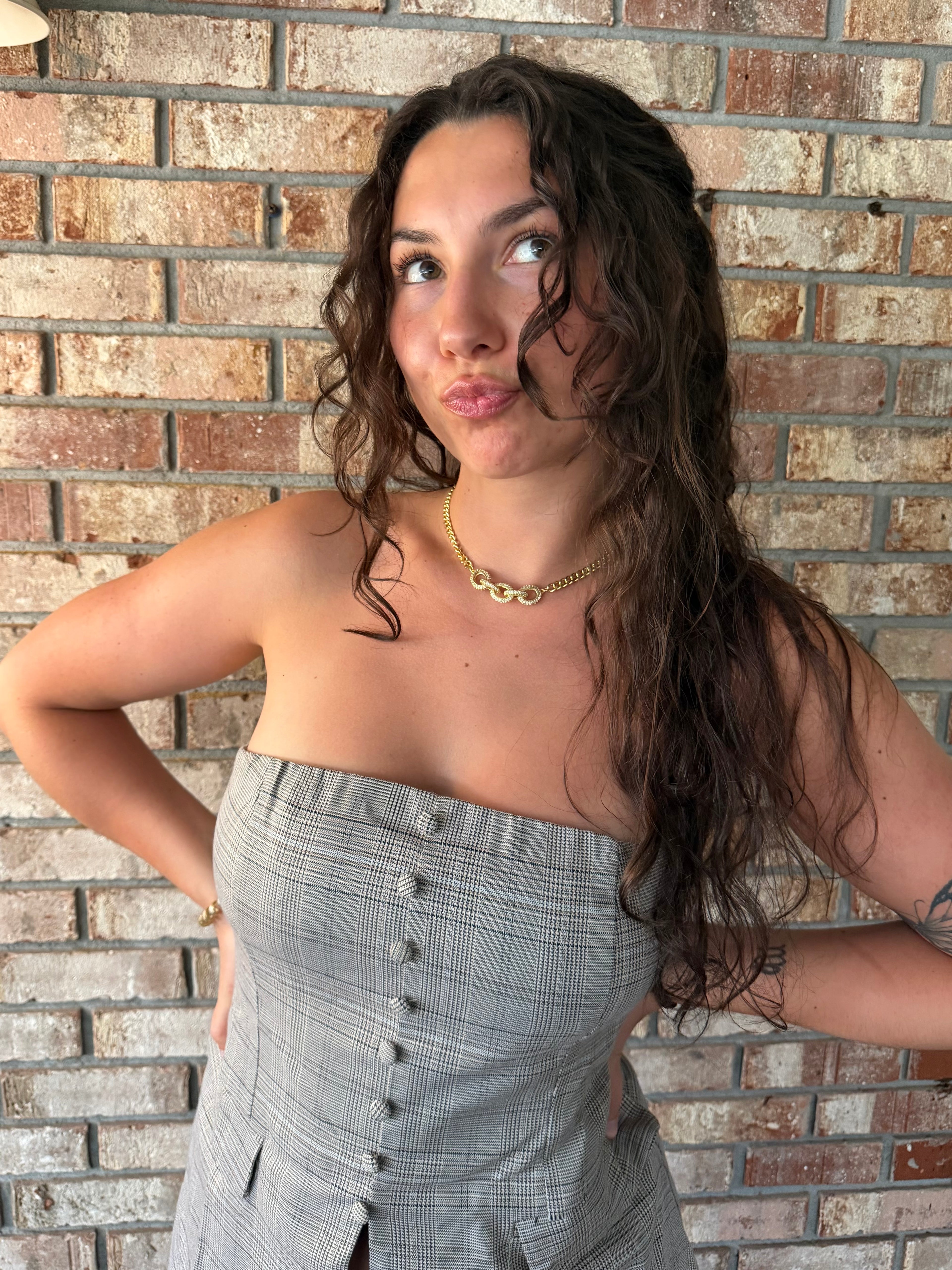 Playful Plaid Strapless Top