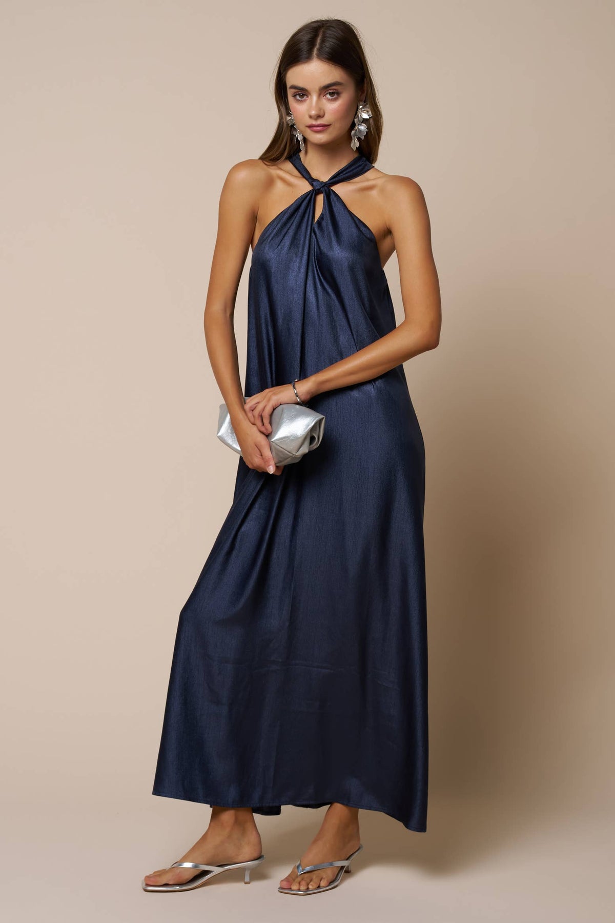 Back bow Tie Halter Loose Fit Maxi Dress
